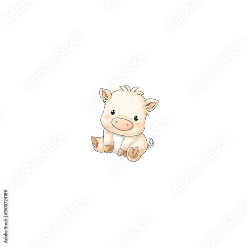 Cute cartoon chibi pig, painting illustration
