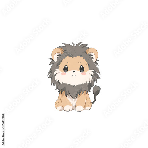 Cute cartoon chibi lion, painting illustration