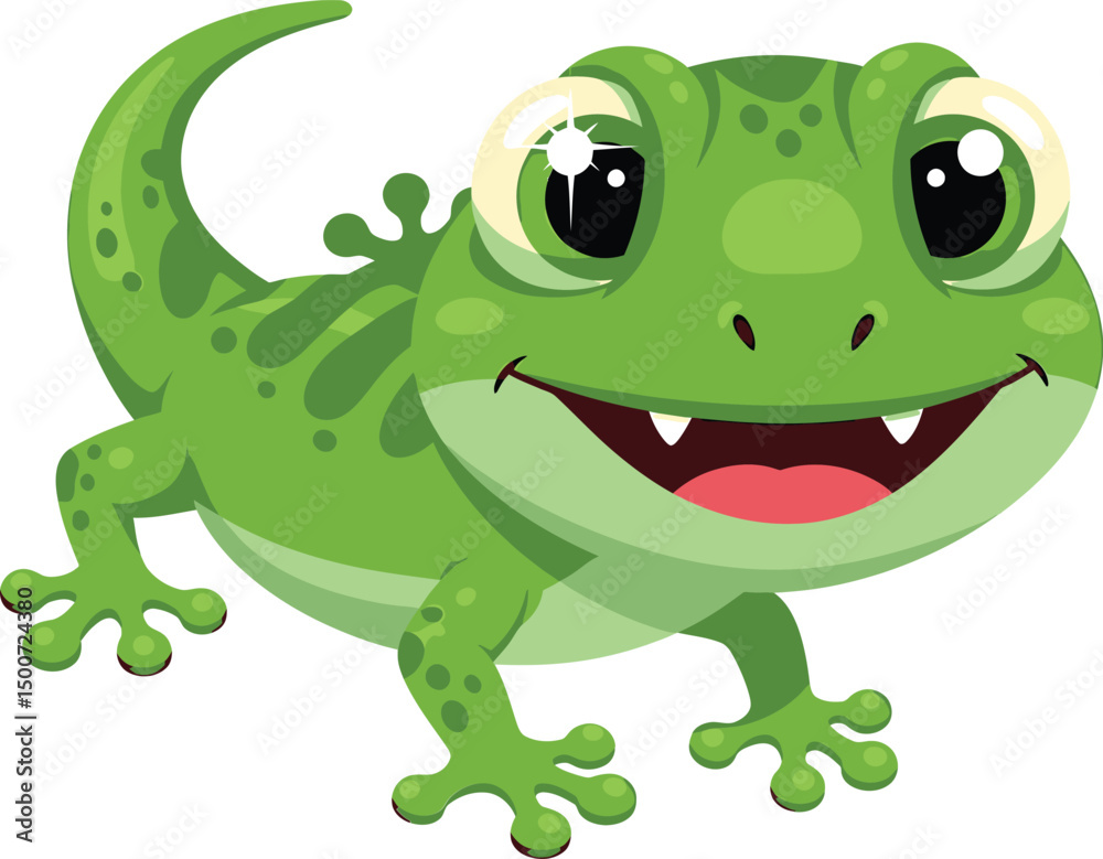 Obraz premium a cute green cartoon gecko, digital art, highly detailed, realistic, intricate, 4k, photorealistic 