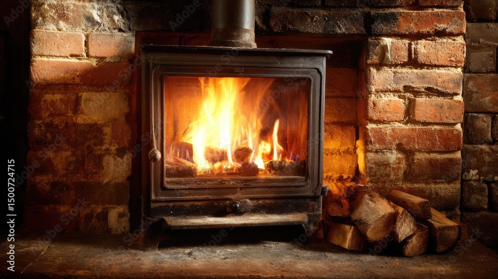 Cozy Fireplace Warmth in a Brick Setting Cozy Fireplace Warmth in a Brick Setting