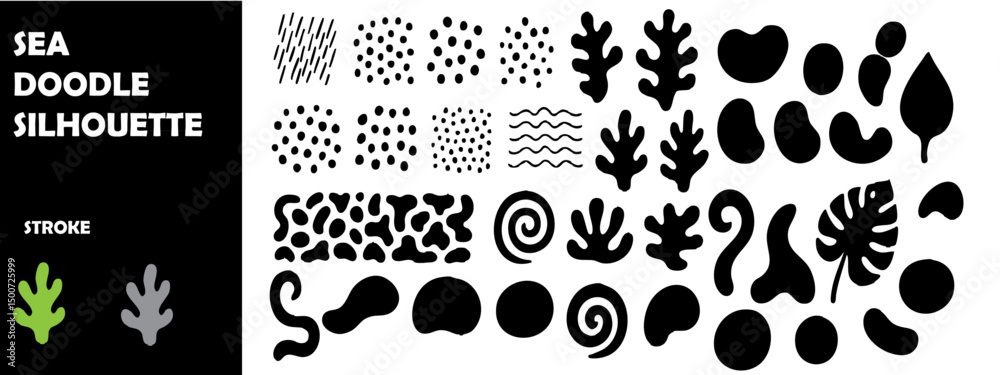 Fototapeta premium Sea Resources Silhouette Vector Set – Marine Elements and Ocean Life Icons