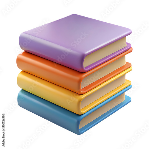 Colorful Stack of Books Neatly Arranged on Transparent Background