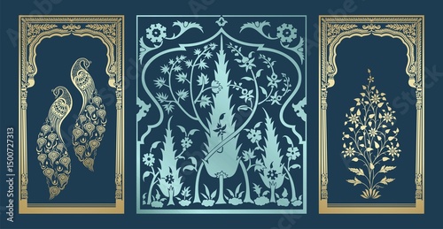 Wallpaper Mural peacock motif designs, textile , Rajasthan, royal India	 Torontodigital.ca