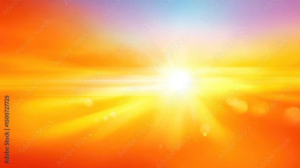 Naklejka premium A bright sunburst radiates warm orange, yellow, and gold hues, creating a vibrant, energetic, and uplifting atmosphere.