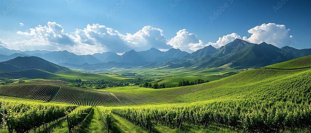 Fototapeta premium Vineyard valley mountain landscape