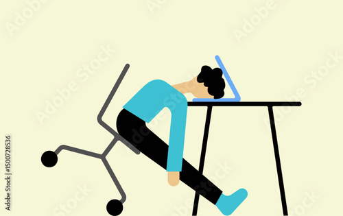 Person tired sleepy in desk illustration