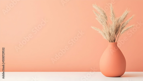 Orange vase dried flowers peach background