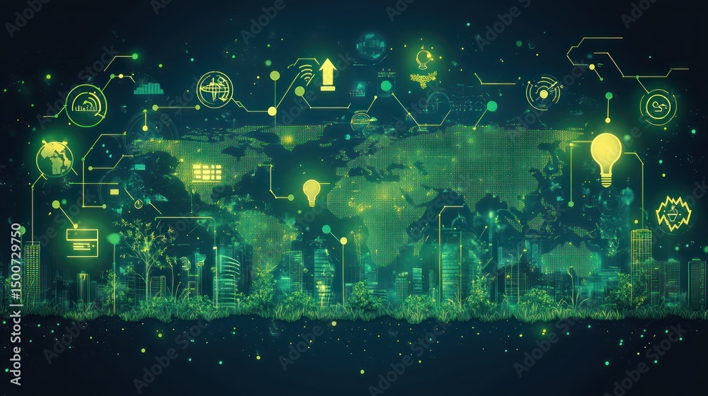 Fototapeta premium Green technology city and global connections for sustainable environment