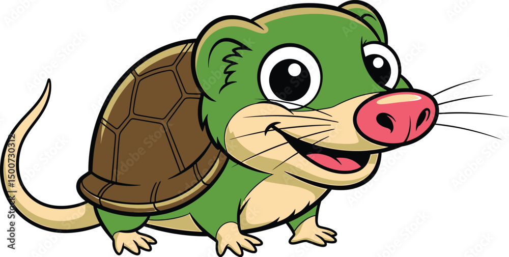 Fototapeta premium cute smiling turtle, cartoon animal, big eyes, adorable expression, whimsical, digital art, 4k, highly detailed, vibrant colors 