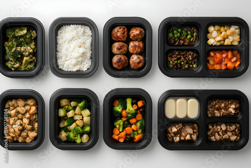 Prepared meal containers various food