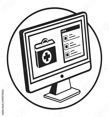 Medical Report on Computer Monitor – Digital Health Icon