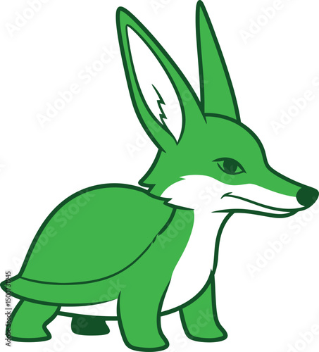 green fox, cartoon character, cute animal, digital art, whimsical, vibrant colors, simplified shapes, minimal design, digital illustration
