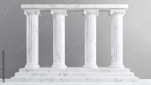 Four classic columns on a marble pedestal.