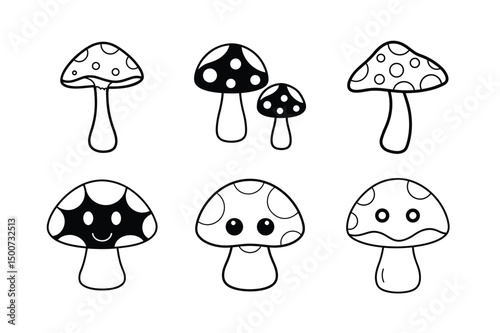 monochrome mushroom icon set vector line style