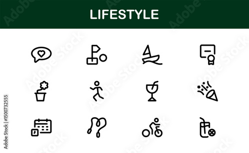 Lifestyle Icon Collection. Clean Line Art for Health, Fitness, Travel, and Personal Growth Themes