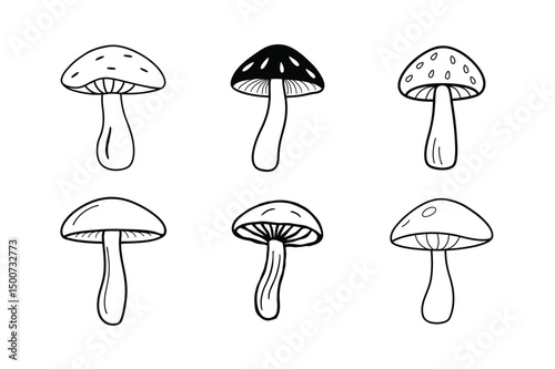 mushroom icon set black and white vector outlines