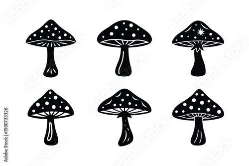 mushroom line art icons black and white style