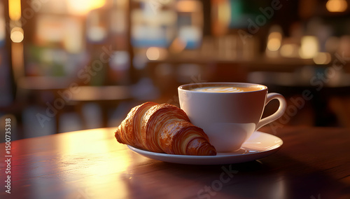 Coffee croissant cafe morning breakfast