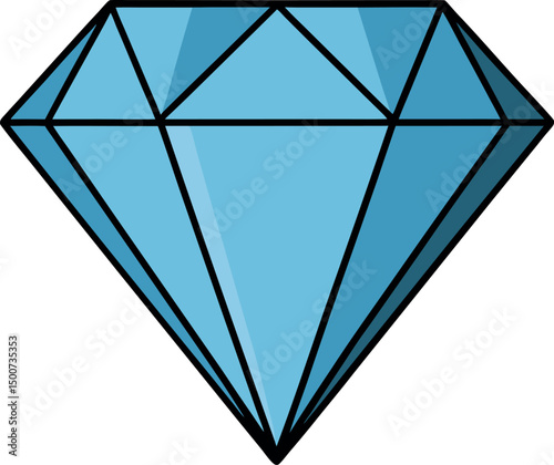  "High-Quality Blue Diamond Gemstone Vector Illustration – Faceted Crystal, Sparkling Precious Jewel, Luxury Design Icon