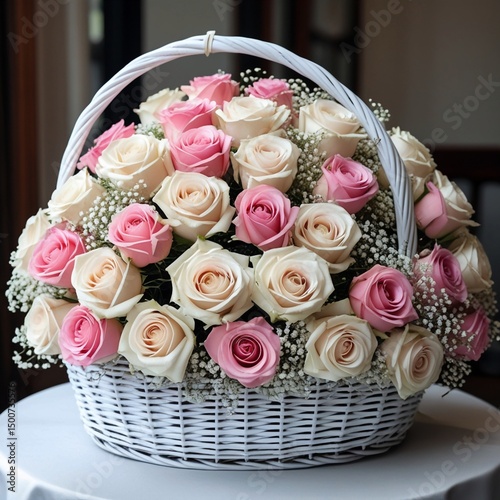 bouquet of roses in basket