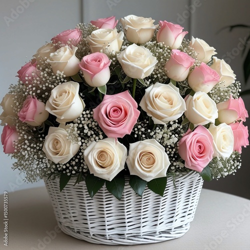 pink roses in a basket