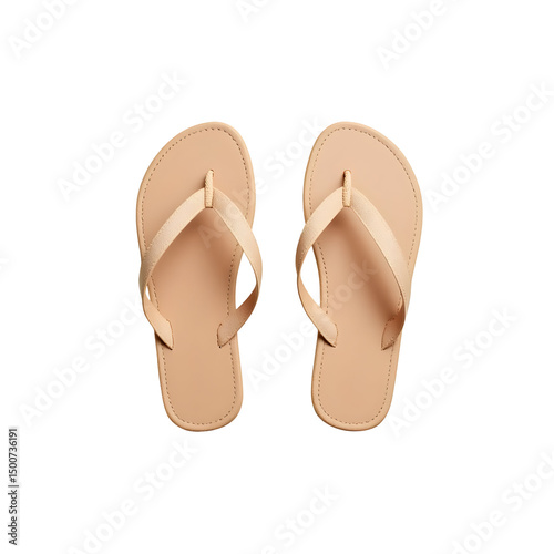 Wallpaper Mural Leather sandals, beige flip flops, simple footwear,  casual summer style, comfortable slip-on shoes, PNG file isolated on transparent background,

 Torontodigital.ca