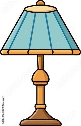 Vintage Wooden Table Lamp with Beige Lampshade, Classic Home Decor, Elegant Lighting Fixture, Retro Desk Lamp Illustration