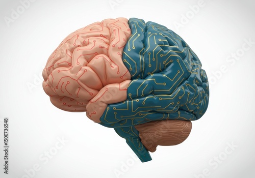 Human brain with circuit board design representing artificial intelligence photo