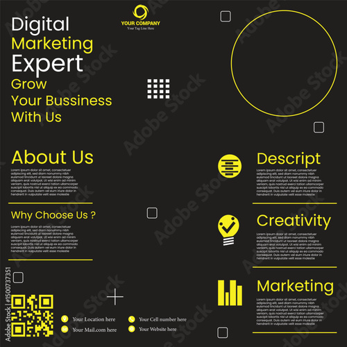 grow your business with us digital marketing agency social media poster design vector templates
