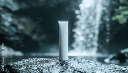 White tube on rock near waterfall