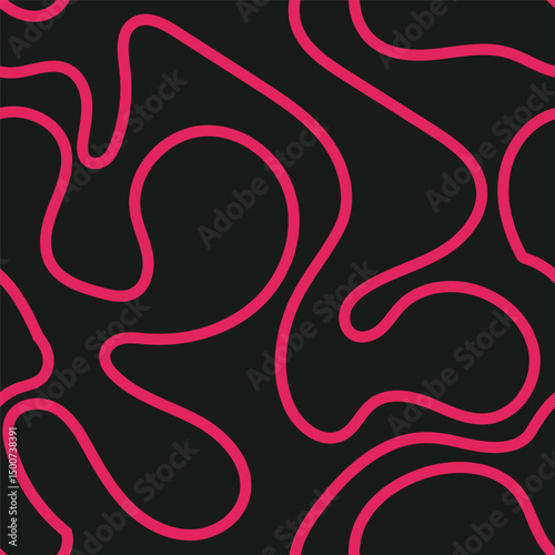 hand drawn red shape on black background, vector abstract seamless pattern design
