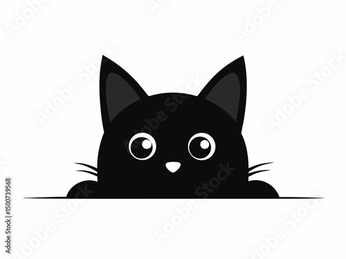 Black cat peeking vector animal silhouette, Black Cat Peeking, Cat silhouette peeking pet. Vector illustration
