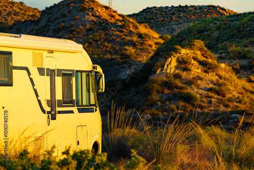 Caravan camping on nature