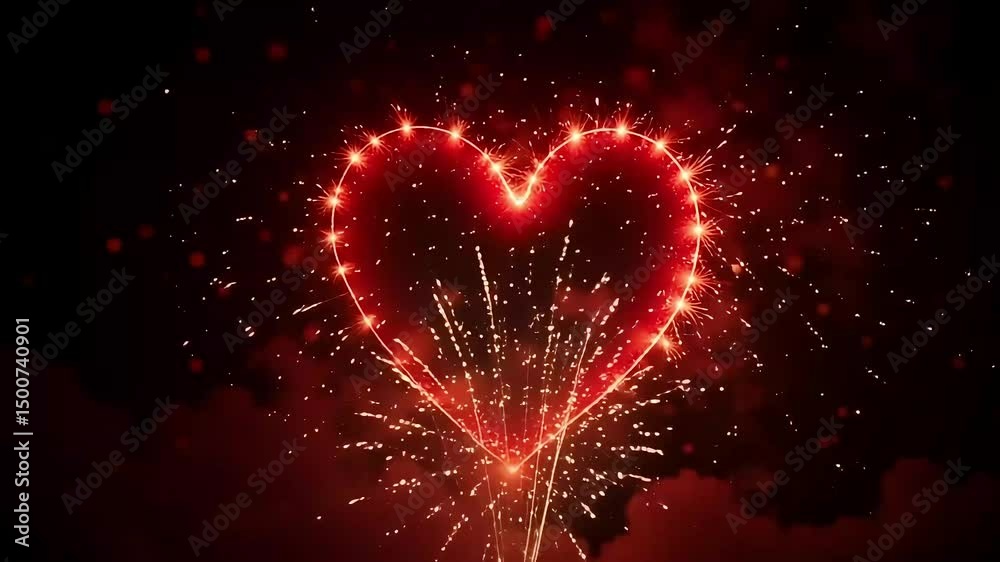 heart shaped fireworks. Radiant Red Love Heart Fireworks: Sparkling Celebration Display.
