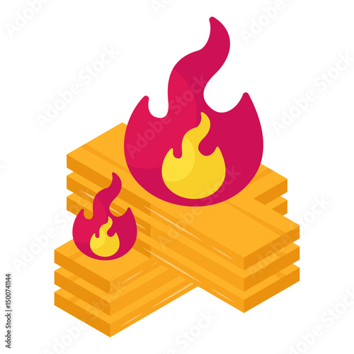A unique design icon of wood planks burning 