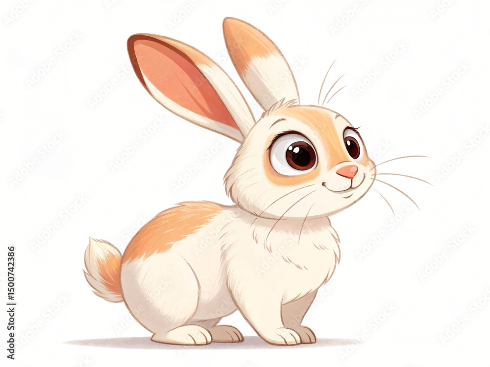 Fototapeta premium Adorable Cartoon Bunny Rabbit Cute Cream and Orange Fur Happy Expression White Background