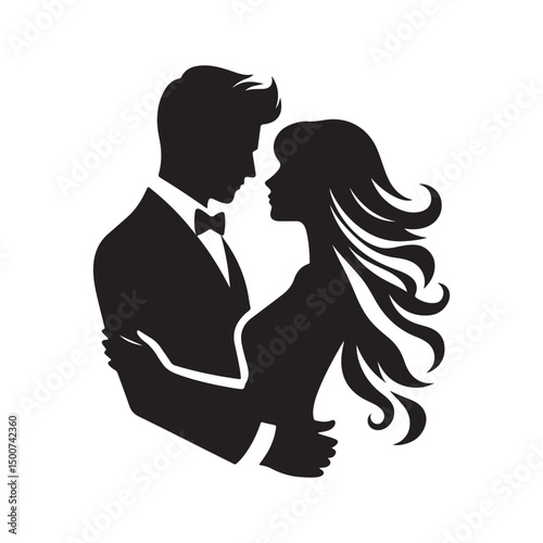 couple vector silhouette clip art logo illustration. Dating, Wedding, and Romantic Scenes. Romantic Couples Silhouette Set for Wedding Invitations & Love Themes.