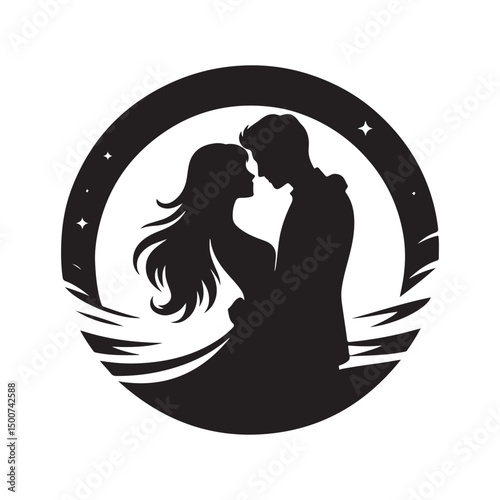 couple vector silhouette clip art logo illustration. Dating, Wedding, and Romantic Scenes. Romantic Couples Silhouette Set for Wedding Invitations & Love Themes.