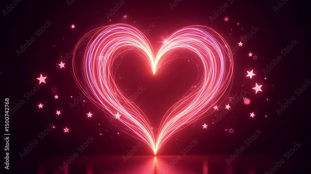 Radiant Pink Love Heart: Glowing Light Streaks & Twinkling Stars. Radiant Pink Love Heart: Glowing Light Streaks & Twinkling Stars.
