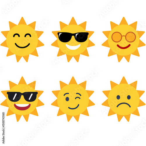 Sunny Emotion Icons Perfect for Summer Vibes and Fun Activities