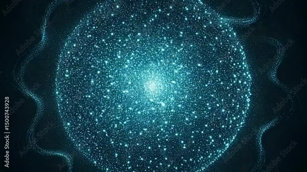 Blue abstract background with bright particles in motion, like a winter night sky filled with magical stars and distant galaxies