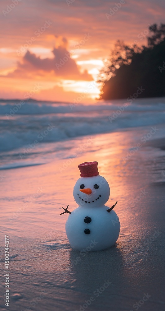 Fototapeta premium Snowman Sunset Beach Paradise.