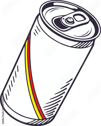 Modern Soda Can Vector – Minimalist Beverage Design with Red and Yellow Stripe