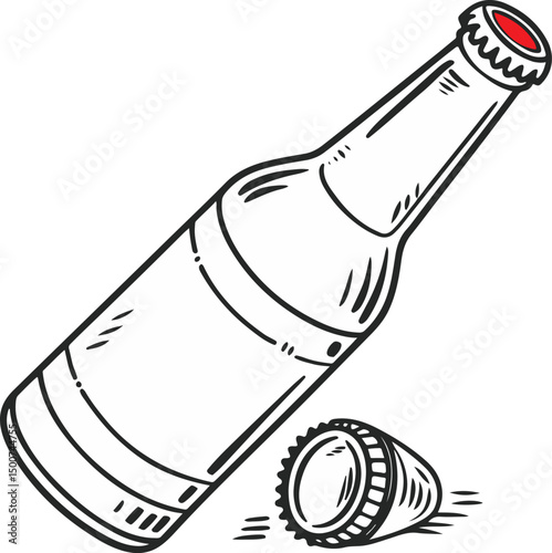 Vintage Beer Bottle Vector – Hand Drawn Drink Illustration with Cap