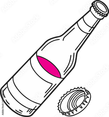 Minimalist Drink Bottle Vector – Hand Drawn Beverage Illustration with Pink Accent
