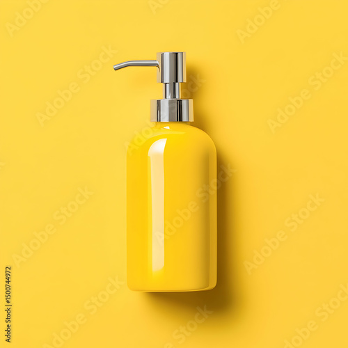 Yellow Soap Dispenser on Yellow Background