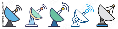 Set of Satellite Dish Vector Icons. Simple Satellite Dish Illustration bundle for Technology Designs

