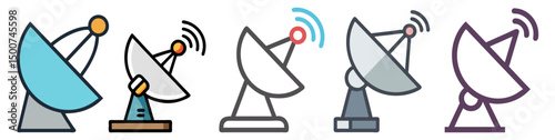 Set of Satellite Dish Vector Icons. Simple Satellite Dish Illustration bundle for Technology Designs

