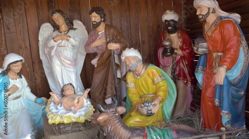 nativity figures for christmas, holy family in nativity scene, catholic religion, belief in the birth of jesus in nativity scene