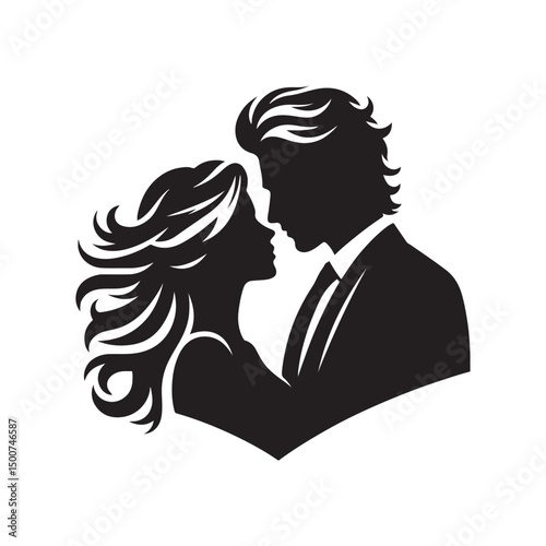 couple vector silhouette clip art logo illustration. Dating, Wedding, and Romantic Scenes. Romantic Couples Silhouette Set for Wedding Invitations & Love Themes.